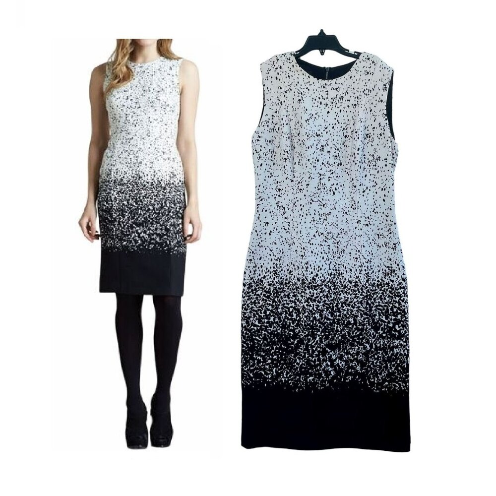 Burberry Wool Black Ivory Speckle Shift Degrade Sheath Women's Dress Sz 6 IT 42